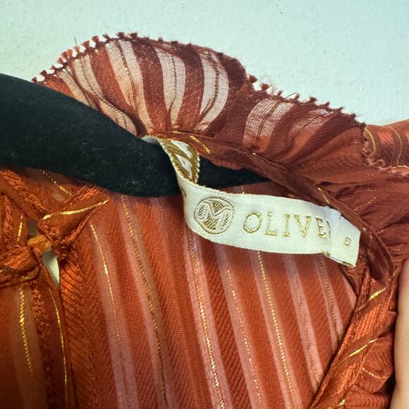 Marie Oliver Estelle Blouse - Silk Metallic Stripe Ruffled Neck Top - Picture 4 of 7